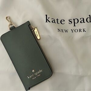 Kate Spade Madison Card Case Lanyard ID Holder Saffiano Leather Gray Workwear